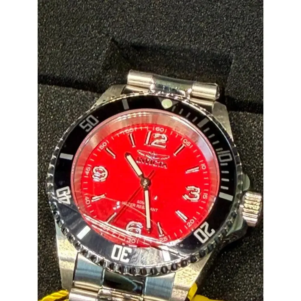 Invicta Men's Pro Diver Watch Red Dial Stainless Steel Band 50M Water Resistant